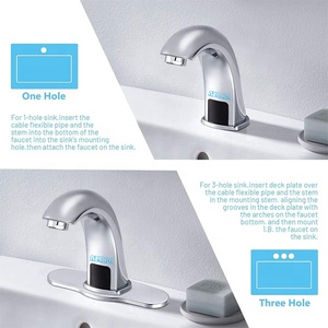 Grifo con Sensor automático sin contacto <span class=keywords><strong>para</strong></span> lavabo de baño, grifería con placa de cubierta de agujero, grifo de agua cromado manos libres con caja de Control - Product Image 6