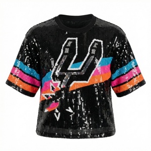 Nouveau T-shirt de supporter de basketball pour femme, style streetwear d'été, avec sequins noirs, pour les matchs de baseball et de football de <span class=keywords><strong>San</strong></span> <span class=keywords><strong>Antonio</strong></span> - Product Image 2