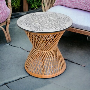 Modern Designer Rattan Side <b>Table</b> <b>Mirror</b> Glass <b>Top</b> Iron Material Indoor Outdoor Hotel Garden Living Room Home Decor Furniture - Product Image 5