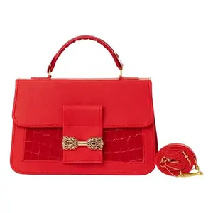 Bolso Bandolera Rojo Fana Lesly, Estilo Vintage, Asa Única, Cierre de Cremallera, Nailon Impermeable con Patrón de Cocodrilo, para Uso Diario - Product Image 3