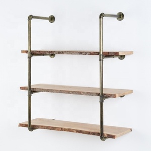 Rohr Regale Display <span class=keywords><strong>2</strong></span> <span class=keywords><strong>3</strong></span> Tiered Schicht Leiter Schwarz Rustikalen Eisen Diy Klammern Holz Schwimm Wand Mount Industrie Rohr Regal - Product Image 5