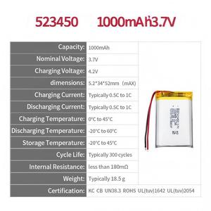 Pin Li-Polymer BW-523450 3.7v 1000mAh, dạng túi, có đầu nối PCB tùy chỉnh - Product Image 4