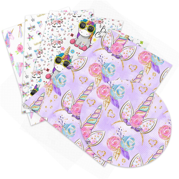 Оптовая продажа, листы из искусственной кожи с принтом единорога, животного, 30*140 см, для бантов, поделок, брелоков, 15534