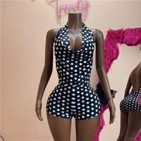 Combinaison sexy à pois Jiubaju pour femme, tendance, avec hauts de bikini à bretelles et hauts courts à manches courtes, et shorts, ensemble 3 pièces