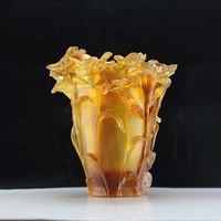 Vase à fleurs en verre Liuli de luxe, fait main, en cristal givré, sculpture décorative de Noël Fengming FM0011 pour la maison et la table