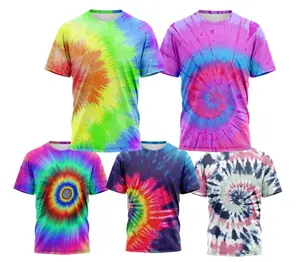 wholesale custom sublimation printing tie dye t shirt unisex graphic t shirts polyester summer shorts sleeve mens tee shirts