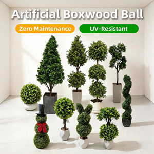 Planta de Bola de Boj Artificial Preservada al por Mayor, <span class=keywords><strong>Resistente</strong></span> a los Rayos UV, Árbol de Topiario Cuadrado de Plástico Falso, Bonsái para Interiores y Exteriores - Product Image 1