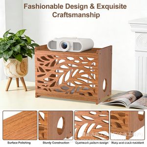 Wooden <b>Router</b> Storage <b>Box</b> Rectangle Brown Standing Type Cable Management <b>Box</b> For Desk And Living Room Use - Product Image 5
