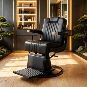 Modern Reclining Barber Chair Faux Leather Adjustable <b>Footrest</b> Hydraulic Pump Round Base Salon Furniture Commercial Use - Product Image 3