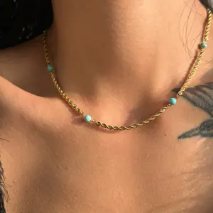 Dazan Nieuwe 18K Verguld Aanslag Gratis Roestvrij Staal Modern Blauw Amber Gebakken Deeg Twist Ketting Handgemaakte Sieraden