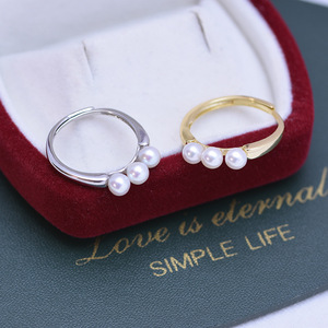 Bague en argent S925 pour femme, perle d'eau douce de 4 à 4,5 mm, blanche, forte luminosité, presque parfaite, style minimaliste, sertissage ouvert - Product Image 3