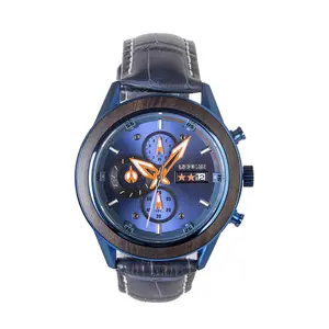 Business Series Fashion Trend Pilot Horloge Grote Hoofd Drie Wijzerplaat Luxe Auto-Datum Hout Horloges