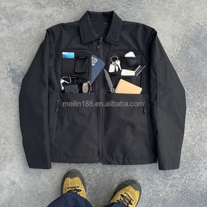Clothing Custom Polyester Zipper Nylon Jackets <b>Black</b> Multi Pocket Cargo Coat Windproof Waterproof Nylon <b>Windbreaker</b> Jackets Men - Product Image 2