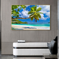 Peinture murale sur toile Plage Tropicale, Palmiers de Coco et Océan pour Salon, au-dessus du canapé, Hôtel de villégiature, Décoration de maison côtière