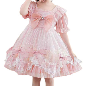 Customizable Wholesale New Innovations Latest Design pink Bows Bottom <strong>Lace</strong> Sequined Girls <strong>Dresses</strong> for Party - Product Image 2