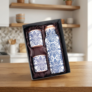 Eco-Friendly Copper Double Wall Water Bottle Gift <b>Hamper</b> with Portable Design Sublimated Finish Customized Matching Glasses - Product Image 2