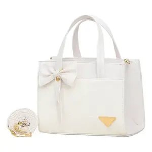 Bolso Bandolera Blanco para Mujer, Diseño de Cocodrilo, Decoración con Lazo, Microfibra, Cuero Sintético, Correa de Hombro, Estilo Elegante - Product Image 4