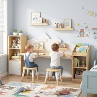 Ensemble de bureau d'étude en bois pour enfants avec rangement, 2 tabourets, chaises et étagères pour chambre à coucher, mobilier scolaire à domicile, vente en gros d'usine