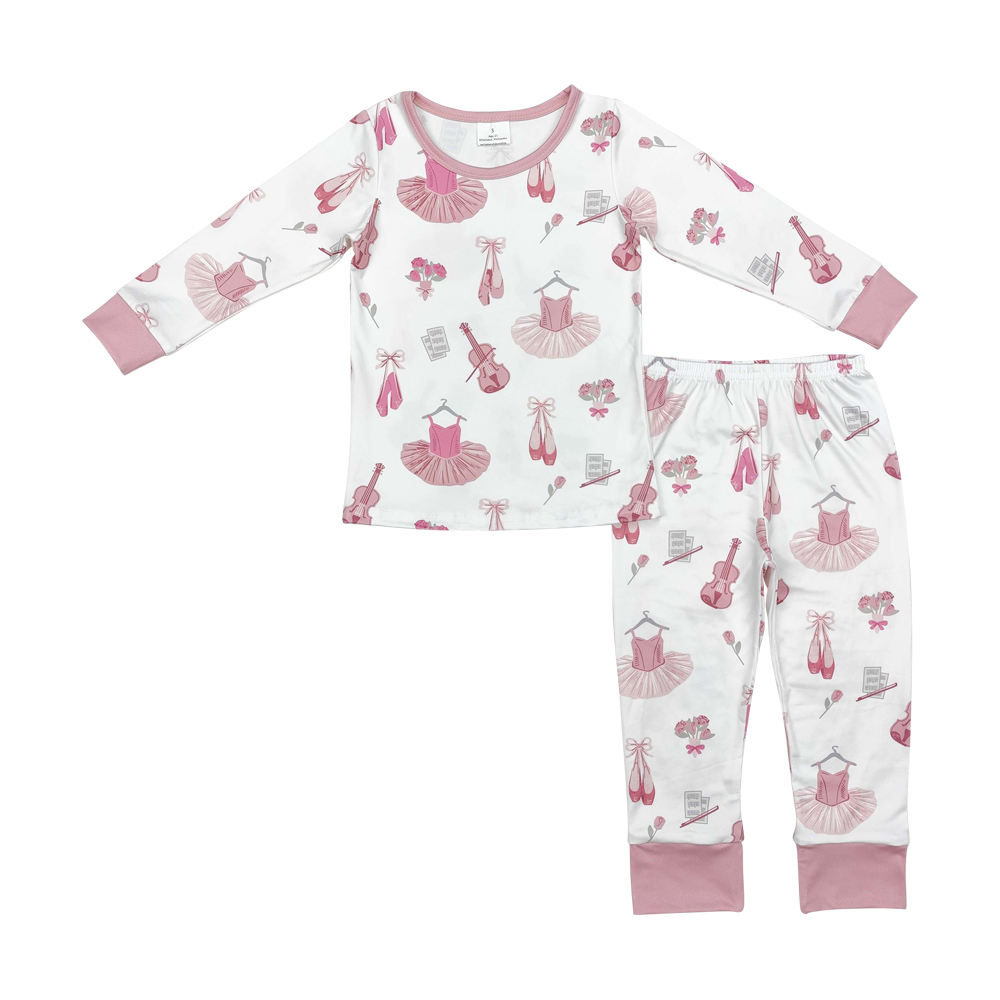 RTS Baby Girl Long Sleeve Dance Shoes Ballet Print Top Matching Pants  Outfit Wholesale Boutique Clothes Kids Fashion Winter Set
