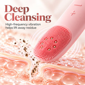 Brosse nettoyante pour le visage en silicone rose, rechargeable par USB, nettoyant facial vibrant, exfoliant, appareil de massage des pores en profondeur pour un usage domestique - Product Image 3