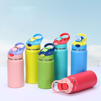 Botol Minum Anak Custom Portable 12oz 16oz, Cangkir Terisolasi dengan Sedotan, Termos Stainless Steel Vacuum Flask, Mug Tumbler Anak