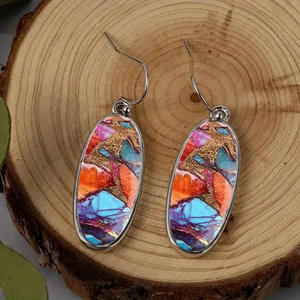 Orecchini pendenti Bohemia placcati in argento con intarsio ovale in resina, gioielli da festa da donna E3961 - Product Image 4