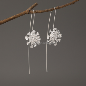 Lotus Fun Handgefertigte 925 Sterling Silber 18k Vergoldete Pothos Designer Epipremnum <span class=keywords><strong>Aureum</strong></span> Hängeohrringe Damen Feiner Schmuck - Product Image 3