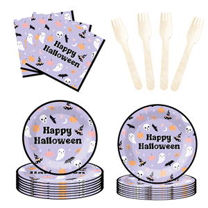 Juego de Platos de Papel para Fiesta de Halloween DAMAI, Estilo Nuevo, Incluye Platos Redondos Morados de 7 y 9 Pulgadas, Vasos y Servilletas para Fiesta de Halloween - Product Image 4