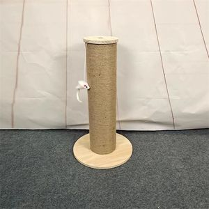 Rascador para gatos de madera maciza, 12 cm de diámetro, hecho de yute blanco y amarillo, suministros para gatos DIY. - Product Image 4