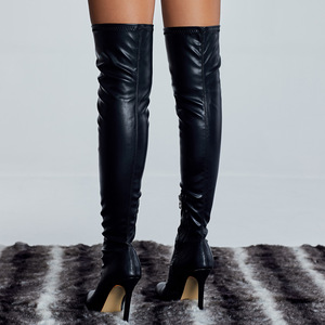 Botas Femininas Plus Size Stocking Tube Trendy Sexy Women's Long Over the Knee Patent Thigh High <b>Boots</b> - Product Image 4