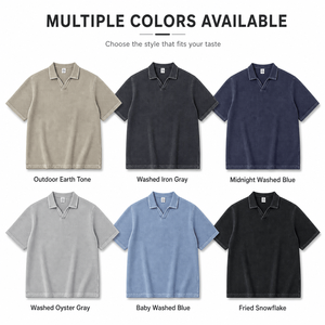 Conjunto de Polo de Punto Waffle de 235g para Hombre, Mezcla de Algodón Premium, Camiseta de Manga Corta y Pantalones Cortos, Estilo Vintage Lavado, Atuendo Casual de Verano - Product Image 4