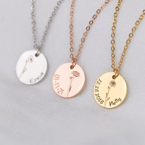 Flor colgante disco moneda collar Popular 18K oro lateral inicial I disco collar grabado personalizado collar - Product Image 5