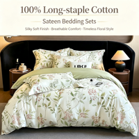 Parure de lit personnalisable 100 % coton écologique, 300 fils, respirante, toutes saisons, motif végétal moderne, drap et taie d'oreiller