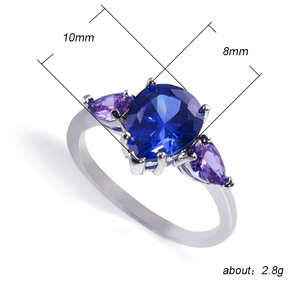 Anello a Goccia d'Acqua a Forma di Pera con Accenti Blu e Viola, Gioiello Elegante e Creativo per Donne - Product Image 3