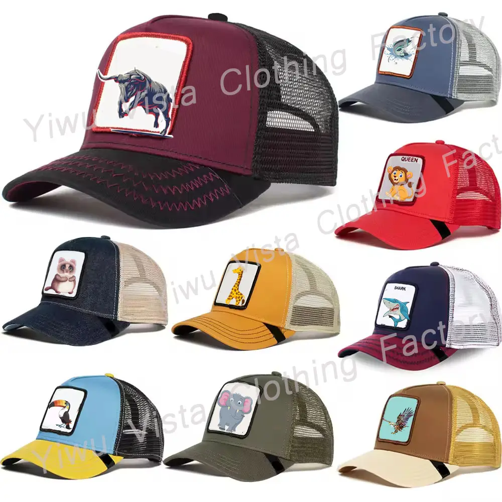 In Voorraad Groothandel Designer Geborduurde Mannen 5 Panel Anime Snapback Baseball Caps Gorras De Mallas Dier Trucker Mesh Hoeden Pet