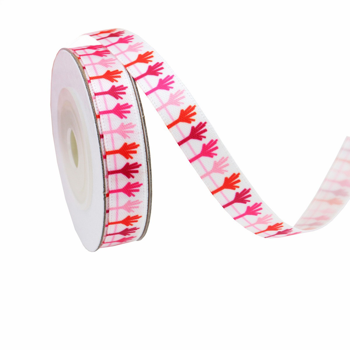 Blanc - Empreintes de mains roses et rouges - 1 cm x 10 mètres