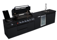 Cuisine extérieure en acier inoxydable 316 avec roues, évier, barbecue, four à pizza - Design moderne modulaire ignifuge