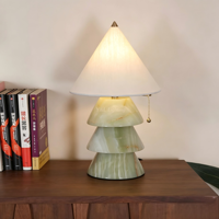 Lampe de table moderne en forme de champignon, abat-jour en jade naturel, base en tissu, lampe de bureau décorative pour la chambre à coucher, le salon