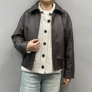 Handmade Knitted Collar <strong>Winter</strong> <strong>Leather</strong> <strong>Jacket</strong> Trendy Women Genuine <strong>Leather</strong> <strong>Jackets</strong> - Product Image 2