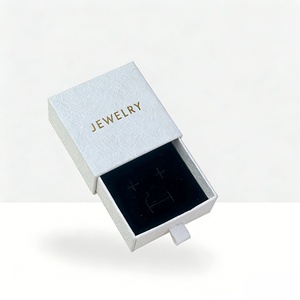 Solid Color Square Paper Jewelry <b>Box</b> with Velvet Lining Drawer Design for <b>Earrings</b> & Rings Packaging Customizable Logo - Product Image 3