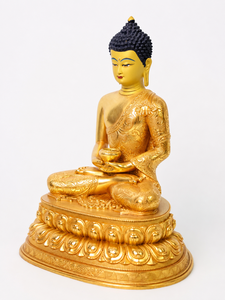 Statue de Bouddha Amitabha en laiton plaqué or, faite à la main, avec option <span class=keywords><strong>d</strong></span>'auréole, robe en relief, base lotus, modèle TF0544E pour la <span class=keywords><strong>d</strong></span>écoration de la maison et du jardin - Product Image 2
