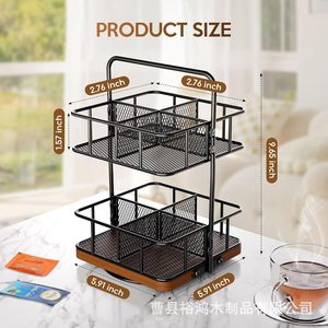 New cross-<b>border</b> kitchen countertop storage rack combining iron and <b>wood</b>, kitchen vegetable and fruit basket storage rack - Product Image 4