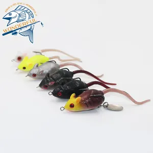 60mm 6 Colors Plastic Long Tail Freshwater Top Water Floating Rat Soft Mouse Lure With Sequins