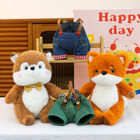 Oreiller en peluche renard et écureuil de la forêt - Animal mignon habillé avec une salopette, jouet en peluche doux et idée cadeau pour les filles, décoration de chambre d'enfant