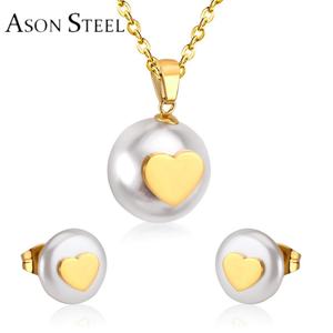 Nuevo Conjunto de Joyería de Moda Personalizable para Mujer, Aretes y Collar con Colgante de Corazón en Acero Inoxidable Chapado en Oro de 18K con Perlas - Product Image 2