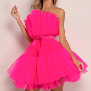 joyfunear bow front layered tube tulle dress Sexy Glamorous Strapless Mini Dress BD100