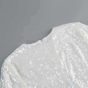 A8496 abito da donna <span class=keywords><strong>bianco</strong></span> stile europeo abito Midi <span class=keywords><strong>con</strong></span> paillettes a maniche lunghe da sera da donna - Product Image 6