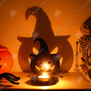Portacandele in Legno a Tema Halloween con Zucca, <span class=keywords><strong>Strega</strong></span> e Fantasma Spaventoso per Casa Stregata di Putuo Decor - Product Image 3