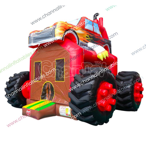 Maison de rebond de <span class=keywords><strong>camion</strong></span> gonflable 5 en 1 Sports de plein air jouet Boomerang balle volante parcours d'obstacles commerciaux - Product Image 1