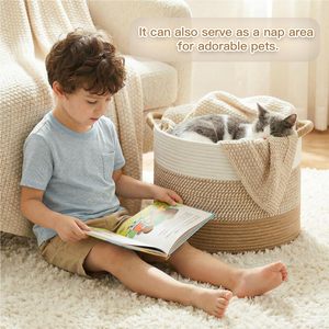 Cesto Decorativo Redondo Moderno de Corda de Algodão Artfeel <span class=keywords><strong>70L</strong></span> para Sala de Estar, Quarto de Bebê, Lavanderia e Caixa de Brinquedos (Marrom) - Product Image 5